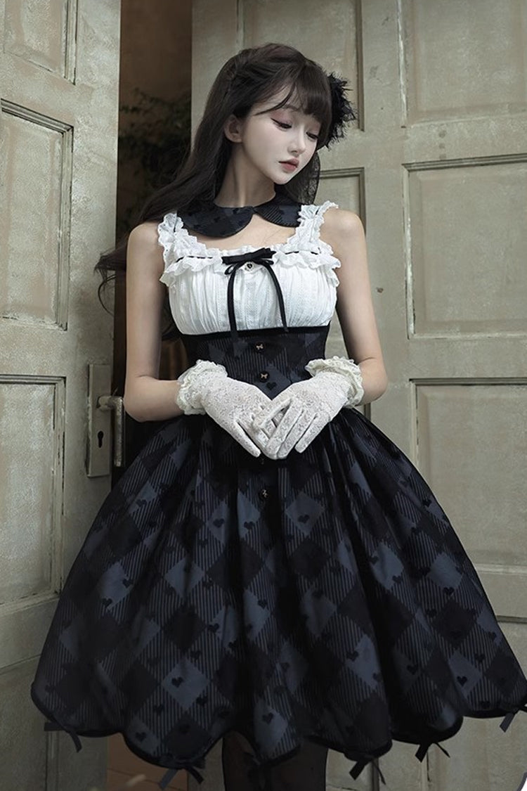 Black [Swan] Short Sleeves Plaid Print Sweet Elegant Princess Lolita Dress Short Version