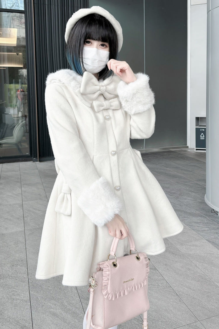 Snow Plush and Thickened Long Sleeves Bowknot Sweet Lolita Coat 2 Colors