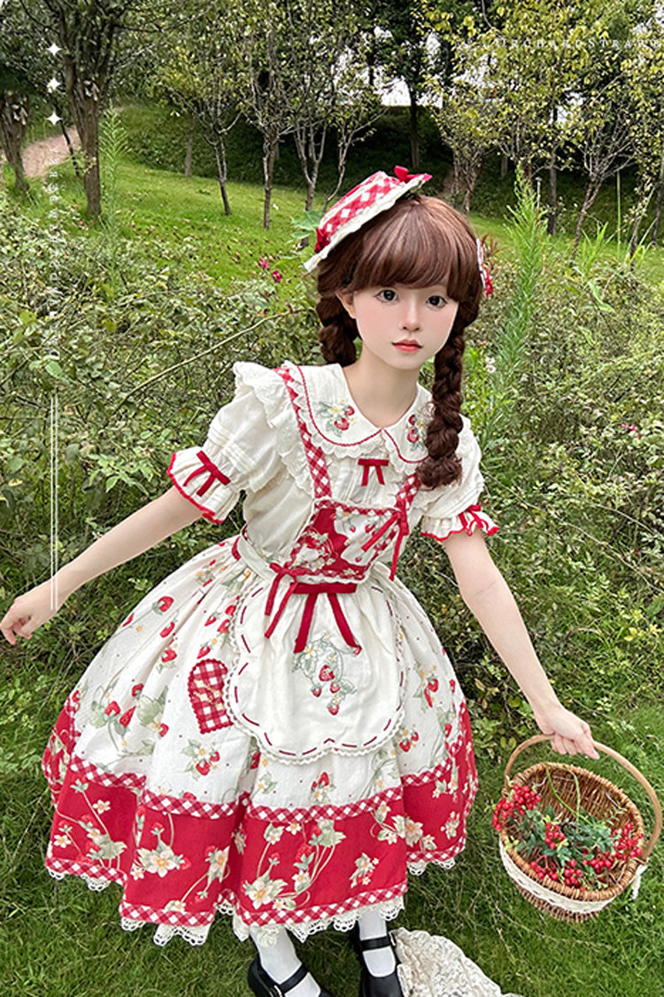 Red/White Strawberry Orchard Print Ruffle Detachable Sweet Lolita Strap Dress