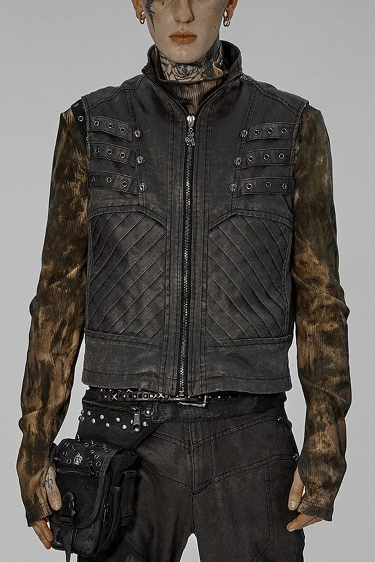 Twill Metal Skeleton Claw Zip Stand Collar Sleeveless Mens Steampunk Vest 2 Colors