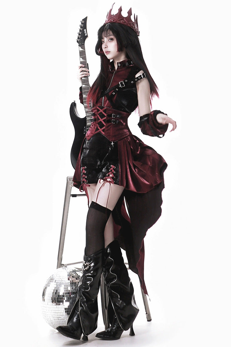 Black/Red [Chief Assassin] Lace-Up Gothic Ouji Lolita Shorts Set