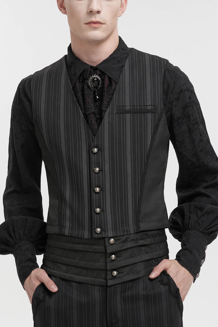 Black Retro Micro-Elastic Thick Stripe Stitching Three-Dimensional Texture Detachable Men's Punk Swallowtail Vest