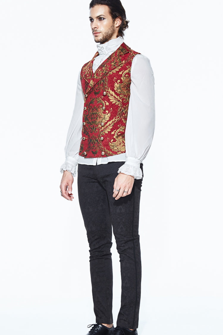 Red/Gold Palace Short Big Jacquard Pattern Men's Gothic Waistcoat