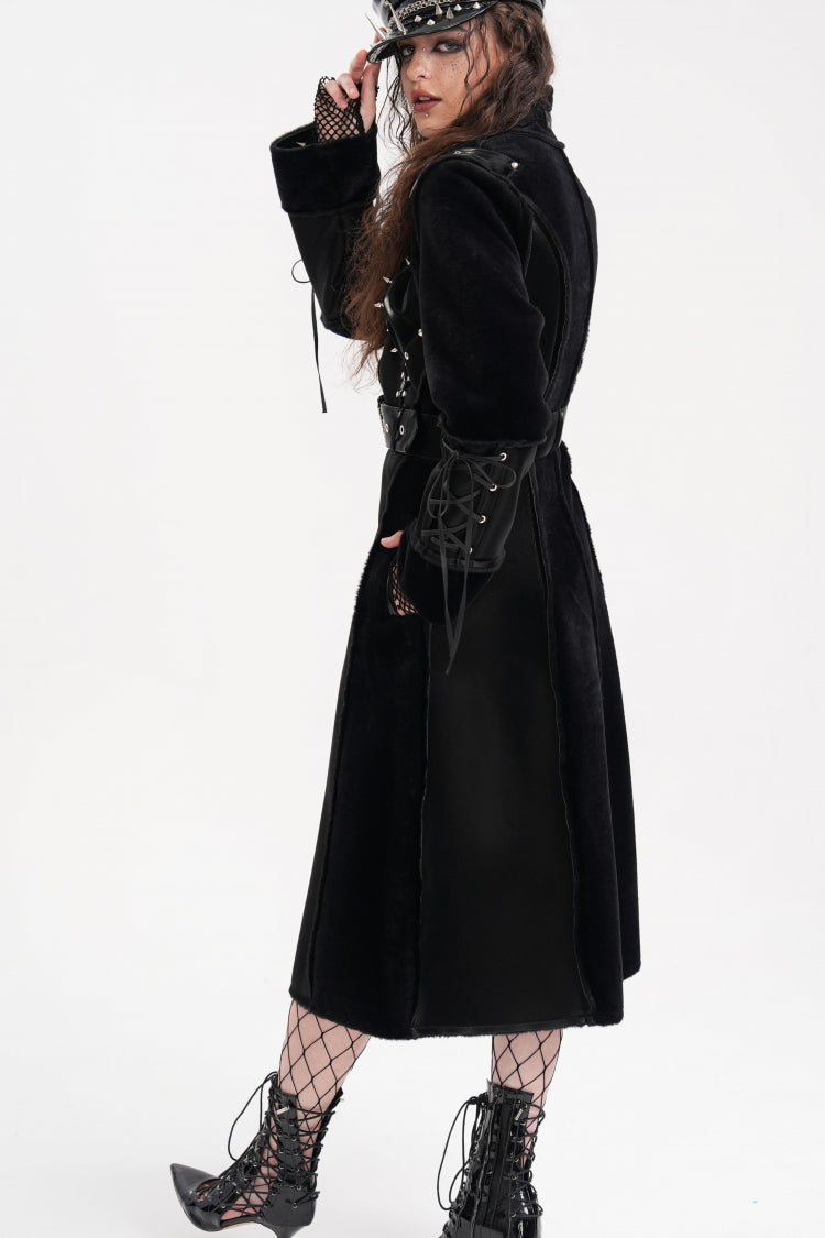 Black Women's Buckle-up Studs Eyelets Gothic Coat