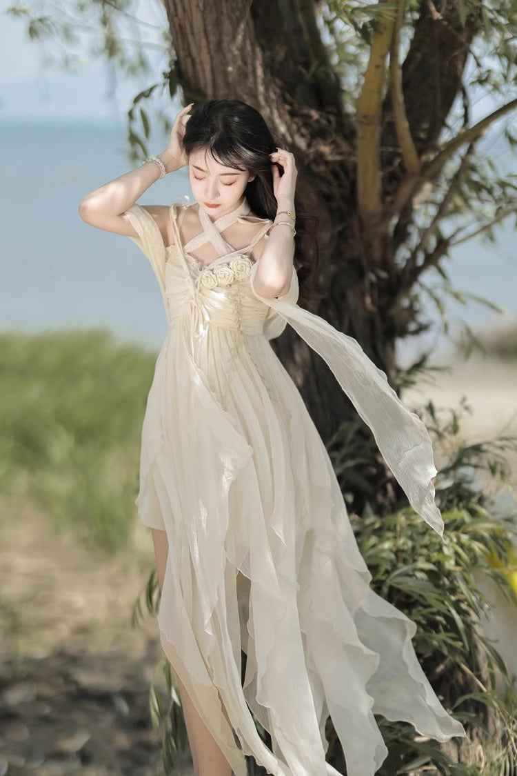 Ivory [Wanderer's Song] Bowknot Irregular Hem Sweet Lolita Jsk Dress