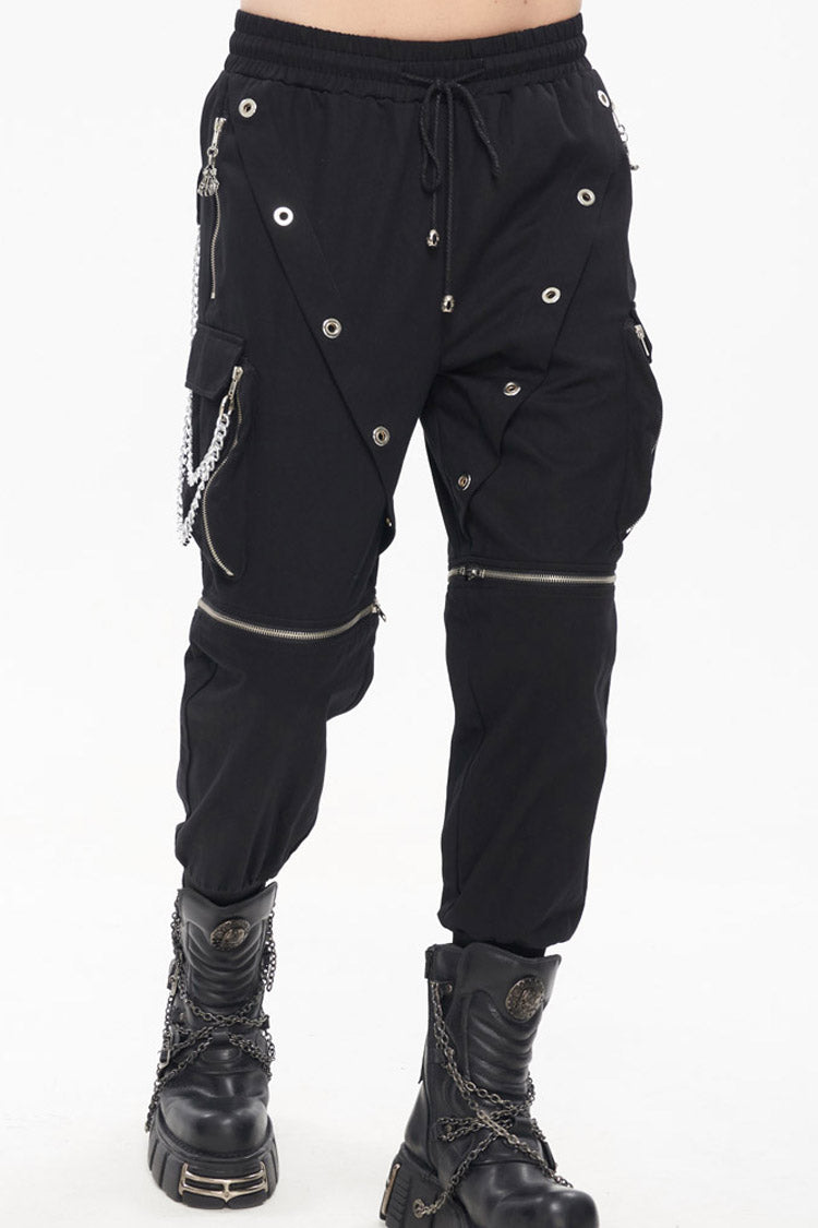 Black Punk Multi Pocket Skull Claw Metal Chain Decorative Zipper Wear More Men's Long Pants