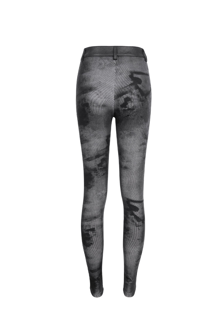 Black High Waisted Print Women's Punk Pants