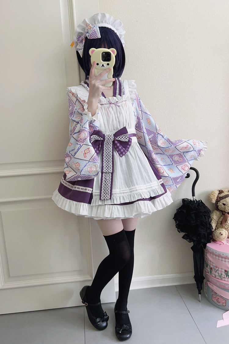 [Showa Sweet Pet] Süßes japanisches Lolita-Dienstmädchenkleid mit Rüschen und Schleife, 6 Farben