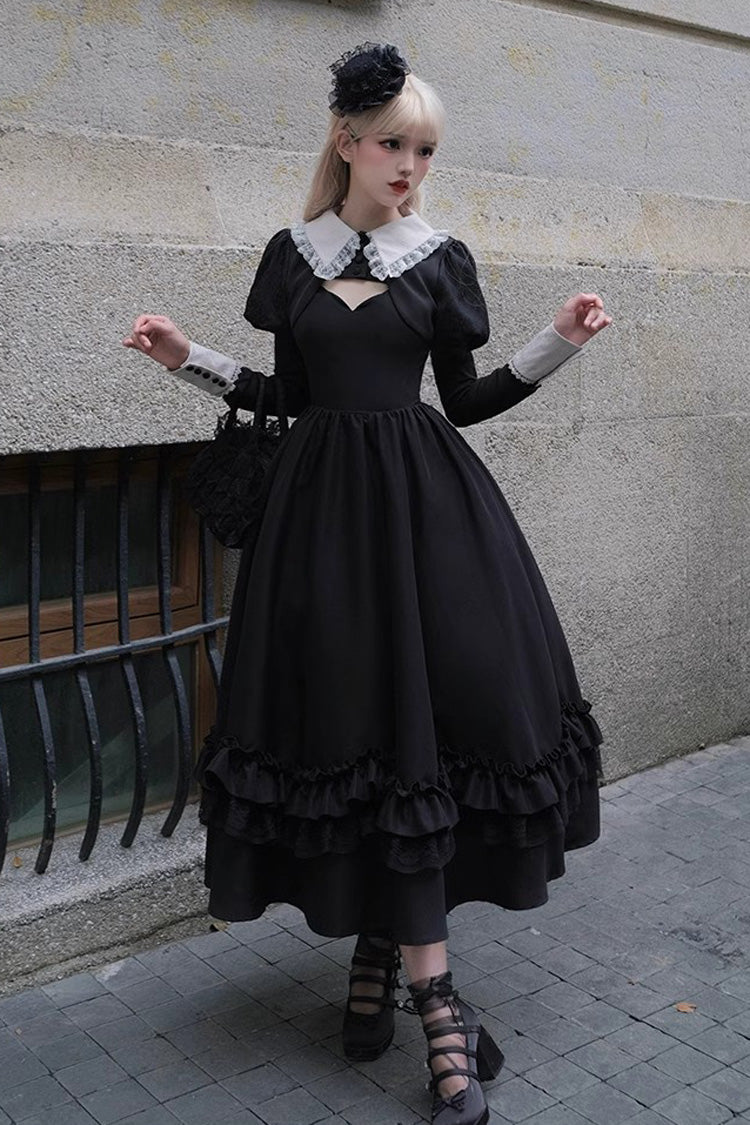 Black Symphony of the Night Solid Color Jacquard Gothic Lolita Jsk Dress