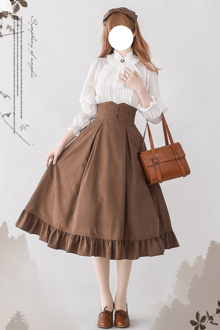 Solid Color Ruffle Fishbone Classic Vintage Elegant Lolita Skirt 4 Colors