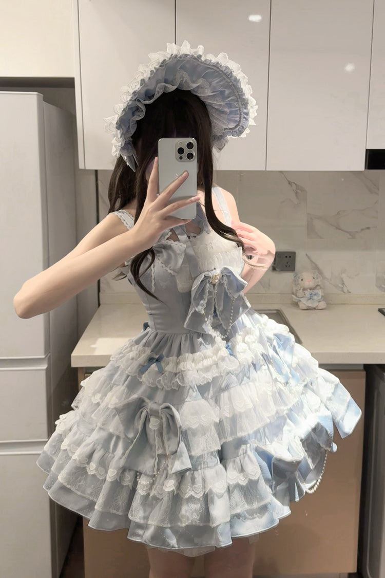 Blue [Sweetheart Doll] Multi-Layered Ruffle Bowknot Lace Sweet Princess Gorgeous Lolita Jsk Dress