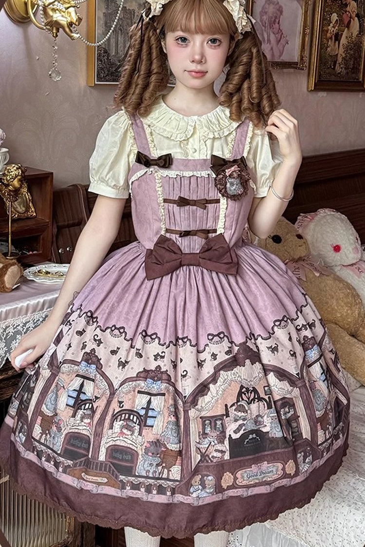 Pink/Purple Bear Print Bowknot Classic Lolita JSK Dress