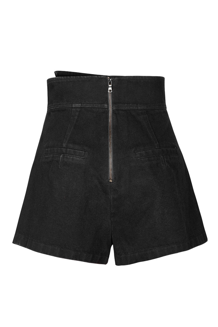 Black Metal Zipper High Waist Irregular Hem Women's Punk A-Line Shorts