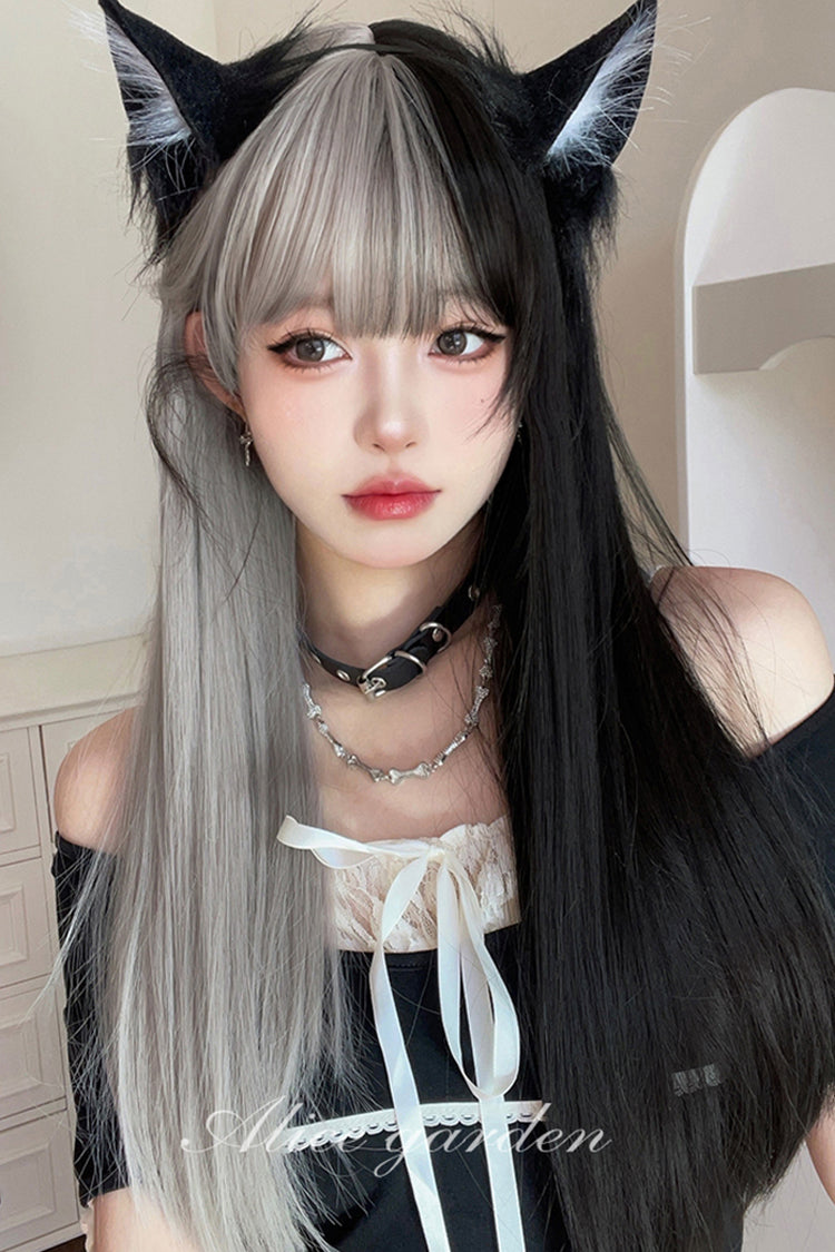 Gray/Black Duplex Long Straight Sweet Lolita Wigs