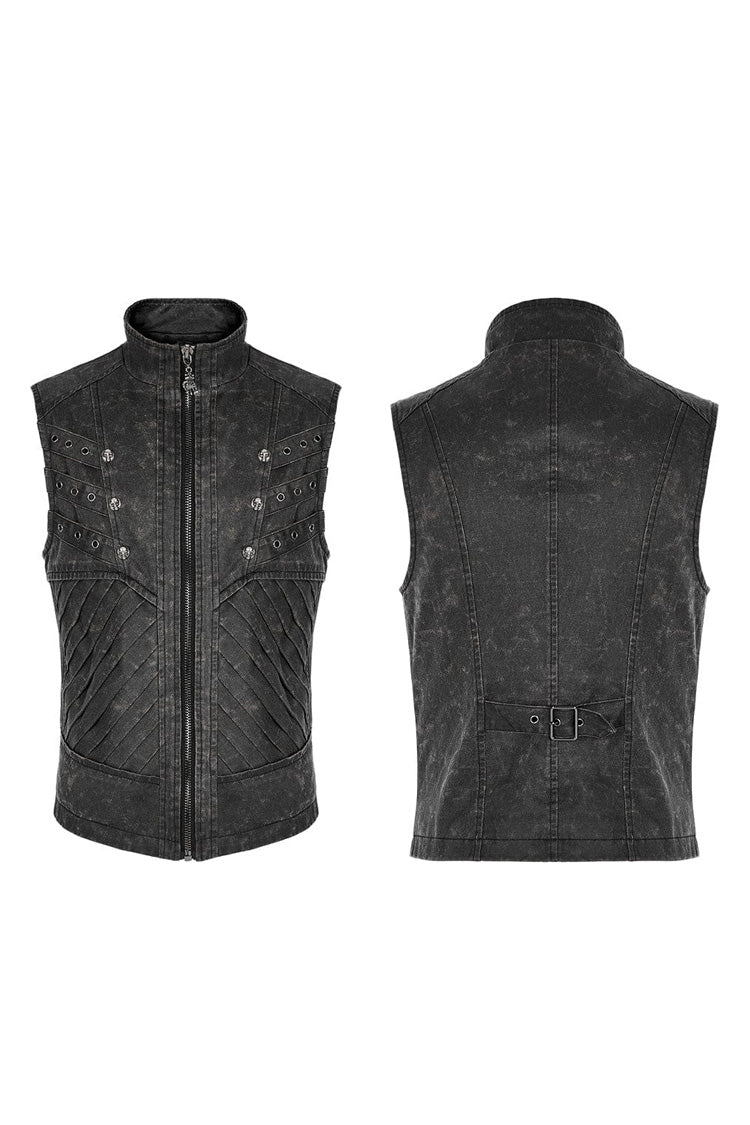 Twill Metal Skeleton Claw Zip Stand Collar Sleeveless Mens Steampunk Vest 2 Colors