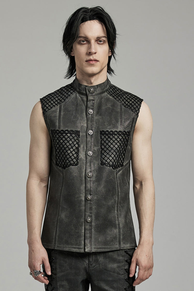 Grey Stand Collar Stitching Men's Punk Vest