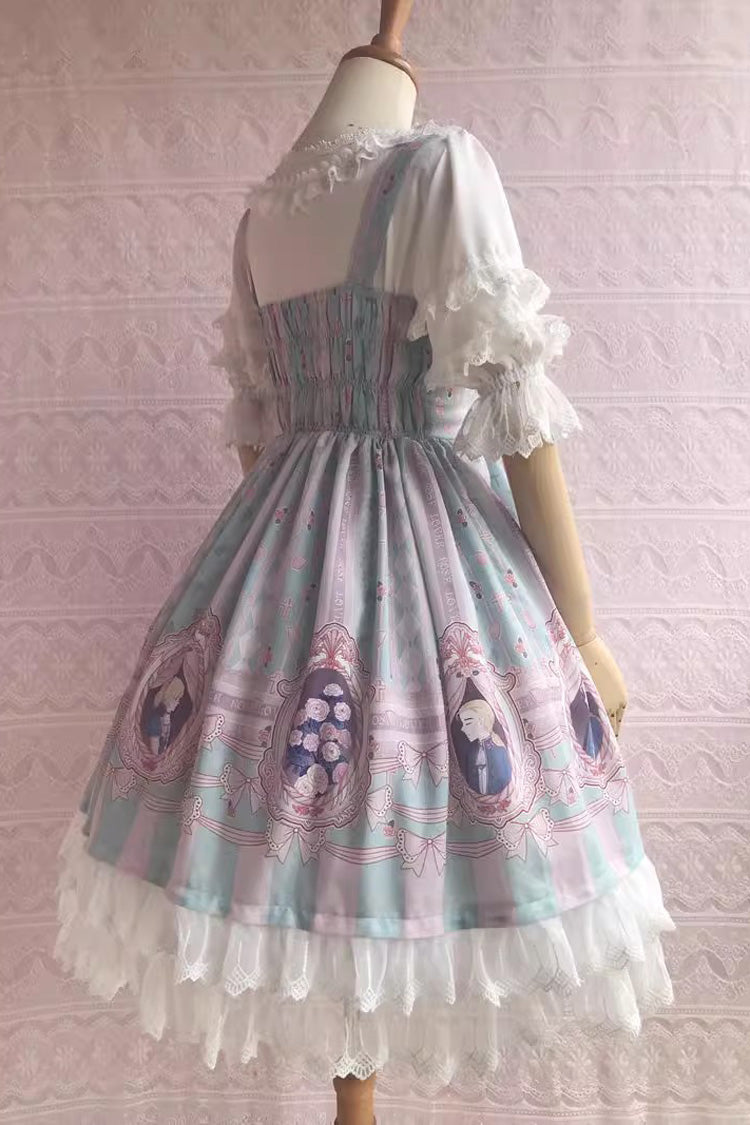 Doppellagiges süßes Lolita-JSK-Kleid mit Rüschen und Schleife im Rose Lover's Dream-Print, 3 Farben