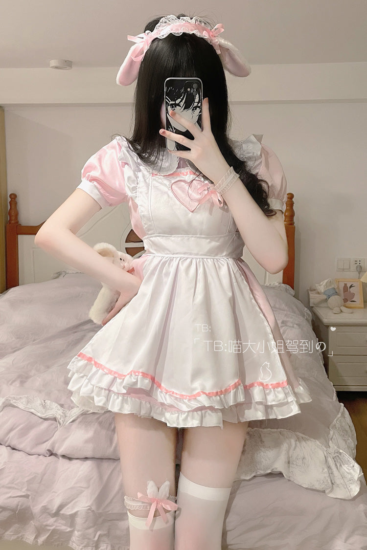 Sweetheart Rabbit Maid Short Sleeves Ruffle Hollow Plus Size Sweet Lolita Dress 2 Colors