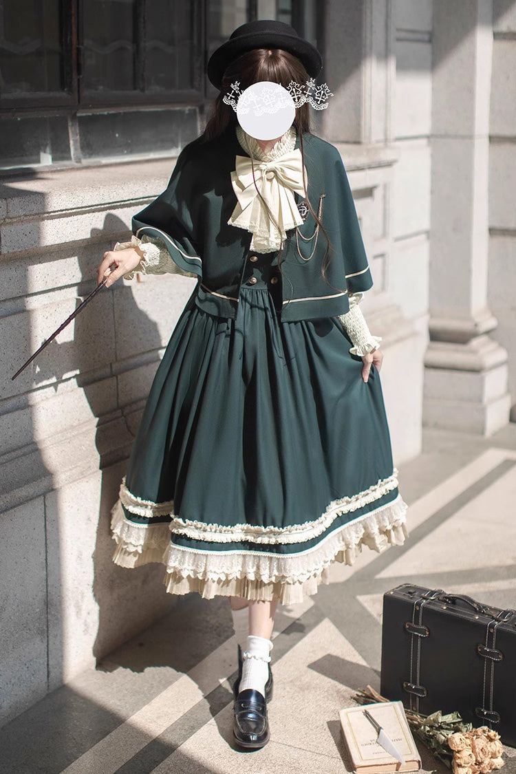 Grün [Artemis SP] Elegantes Lolita-Pulloverkleid im College-Stil mit Rüschen und Schleife