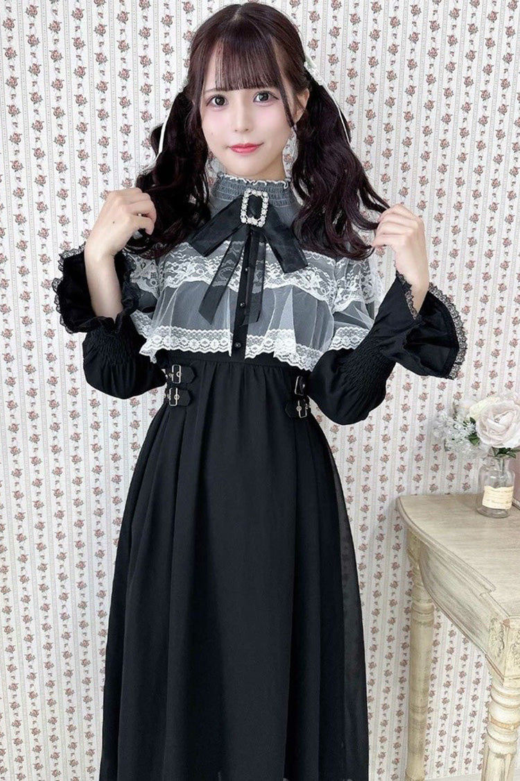 Lace Cape Long Sleeves Bowknot Slim Jirai Kei Japanese Dress 5 Colors