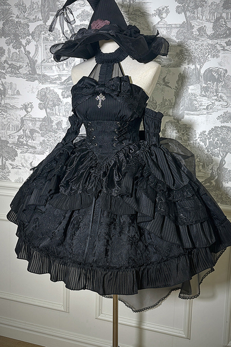 Solid Color [The Mystery of The Doll] Halterneck Ruffle Bowknot Drawstring Gothic Lolita Dress 4 Colors