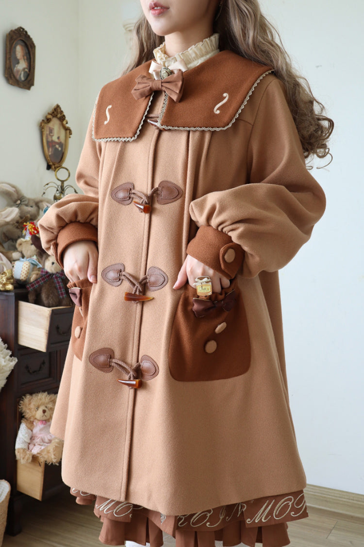 Brown Violin Embroidery Horn Button Sweet College Style Lolita Coat