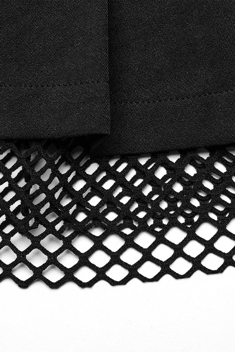 Black Stitching Mesh Straps Pleated Women's Punk Skirt