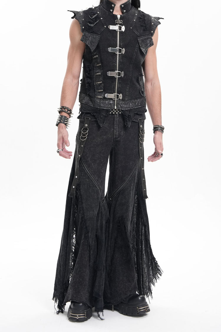 Black Ripped Rings Studs Men's Gothic Pants