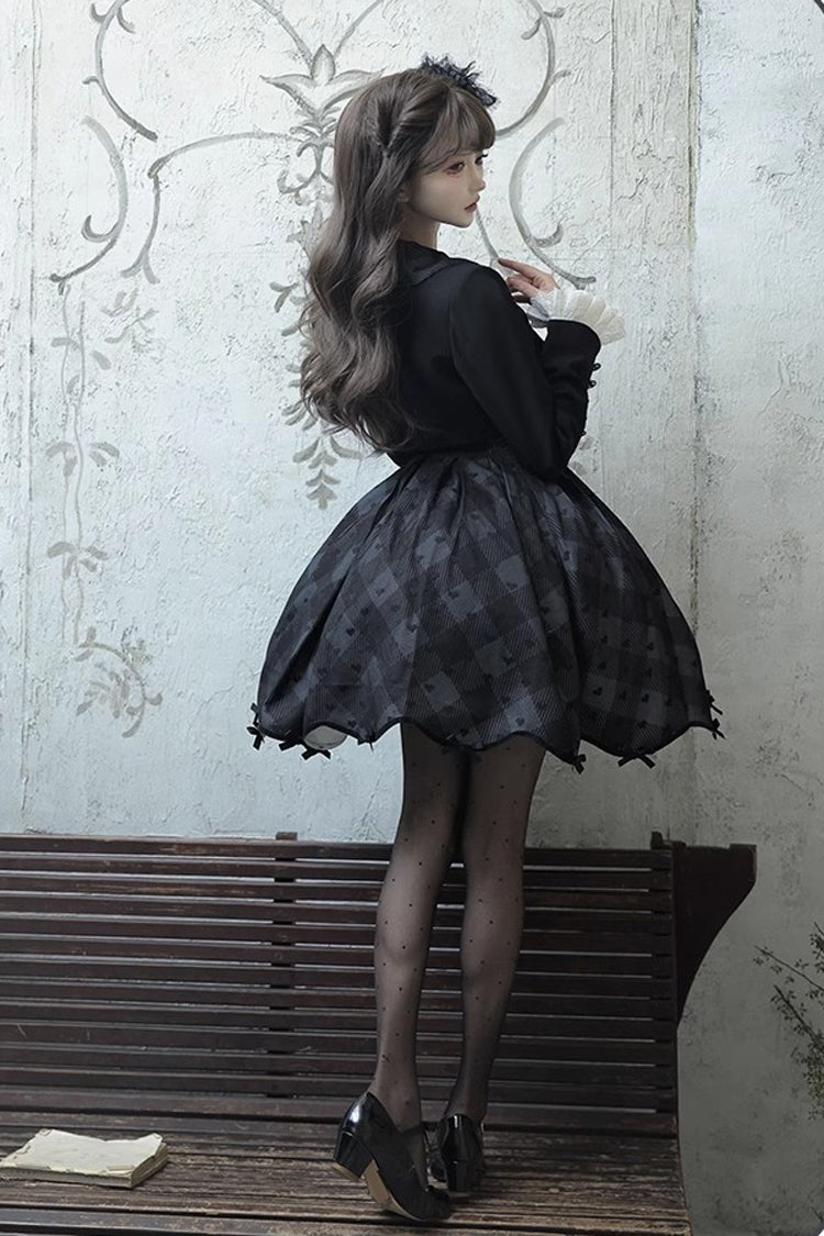 Black [Swan] Short Sleeves Plaid Print Sweet Elegant Princess Lolita Dress Short Version