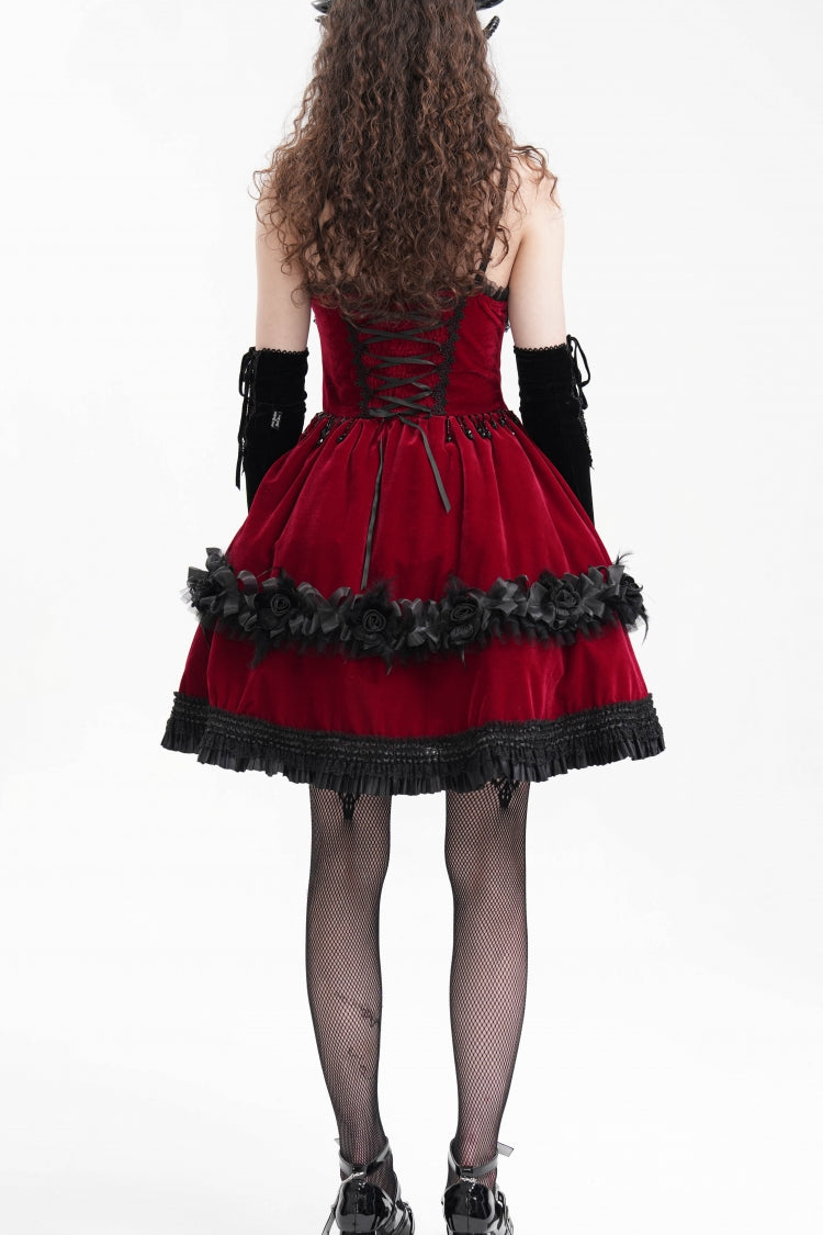 Red Chain Ruffle Lace Women's Gothic Slip Dress