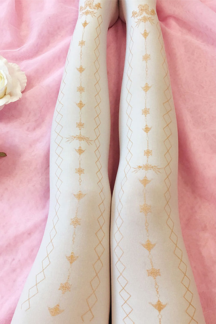 White Velvet Hot Stamping Printing Classic Lolita Pantyhose