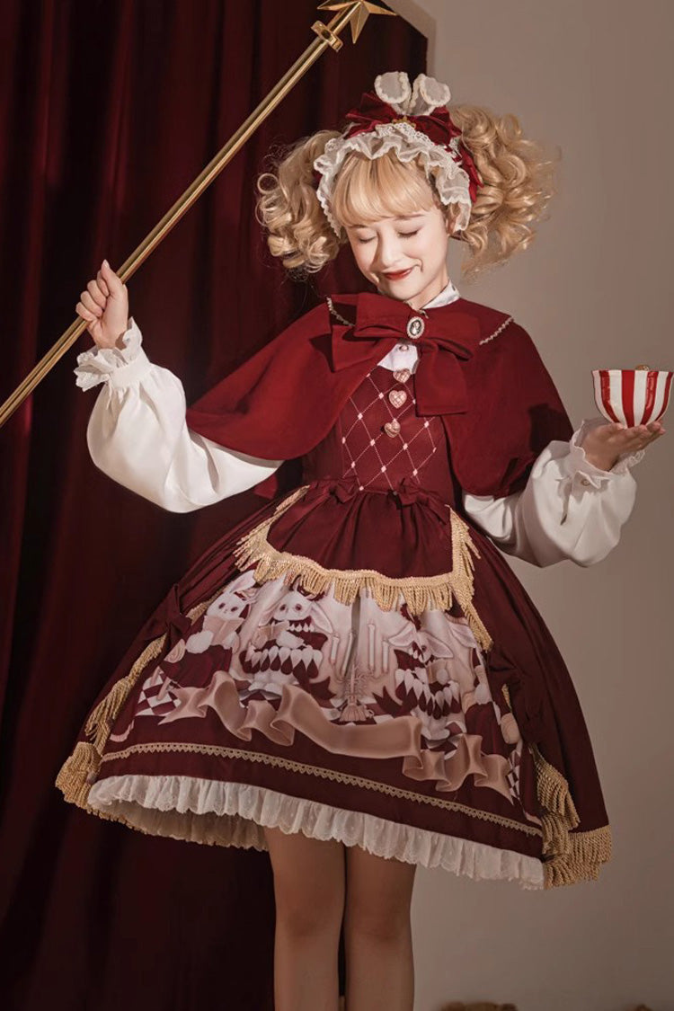 Roter Puppenkragen [Bunny Reading Club] Druck Rüschen Spitze Fake Zweiteiliges süßes Prinzessin Lolita Kleid