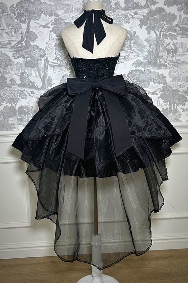 Solid Color [The Mystery of The Doll] Halterneck Ruffle Bowknot Drawstring Gothic Lolita Dress 4 Colors