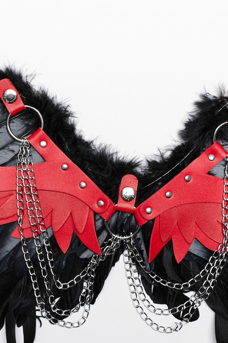 Artificial Leather Stitching Women's Steampunk Feather Wing Harness 2 Colors