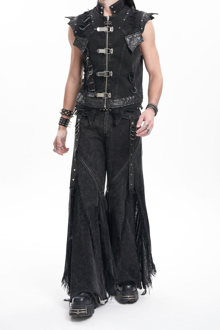 Black Ripped Rings Studs Men's Gothic Pants