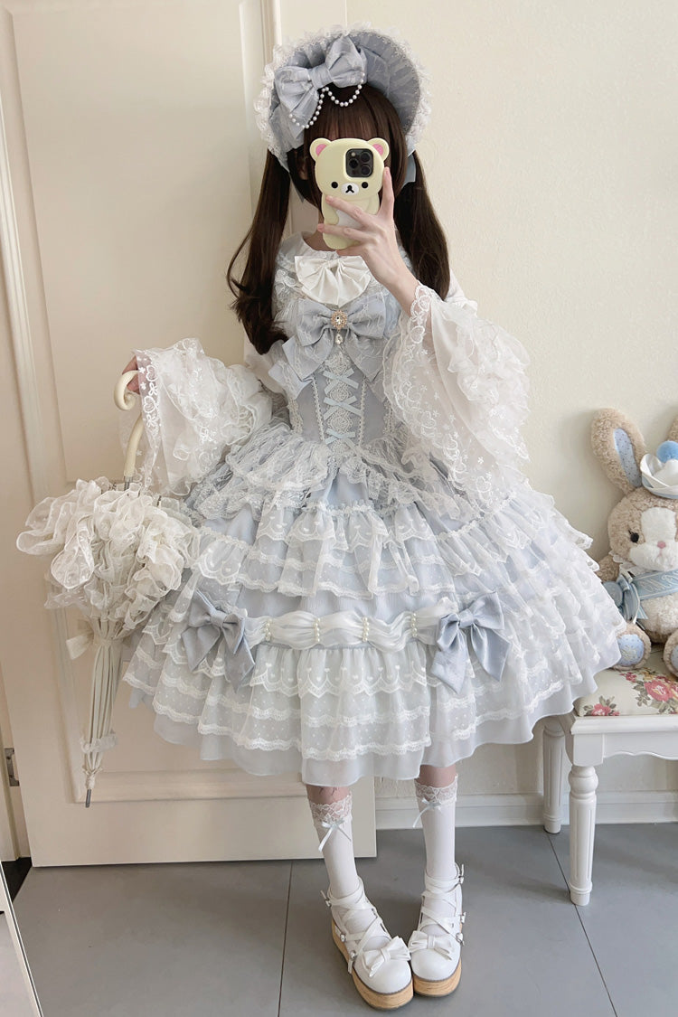 Blue [Dream Prologue] Doll Multi-Layered Bowknot Lace Sweet Princess Lolita Dress