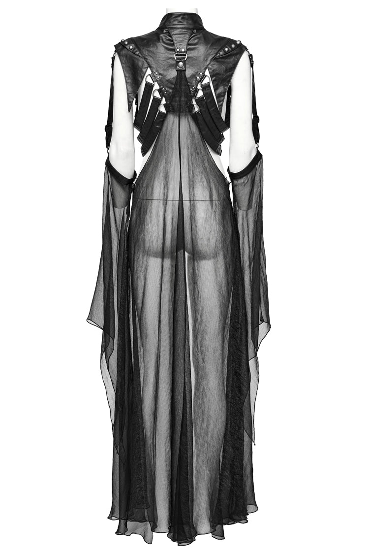 Black Stand Collar Sheer Women's Punk Removable Cape