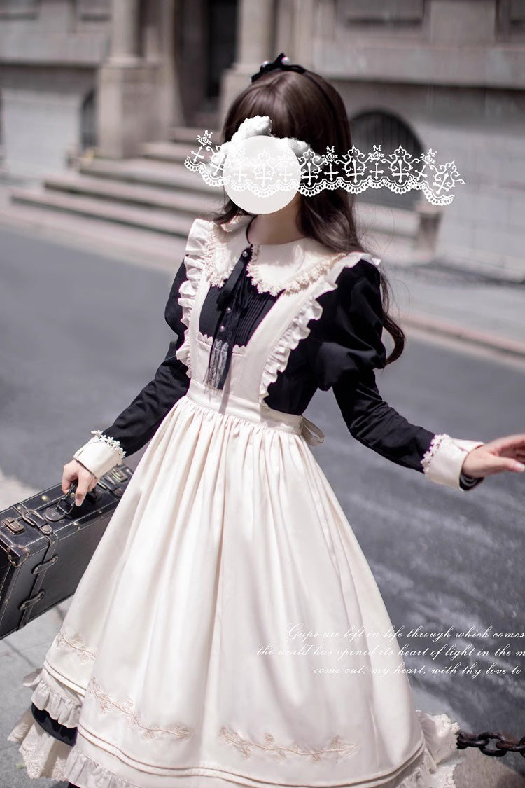 Schwarzes [Angelina] Puppenkragen Lange Ärmel Rüschen Schleife Klassisches Vintage Elegantes Lolita Kleid