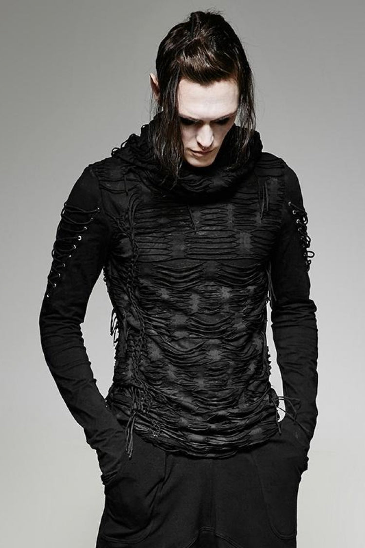 Black Hooded Ripped Men's Gothic Sweater