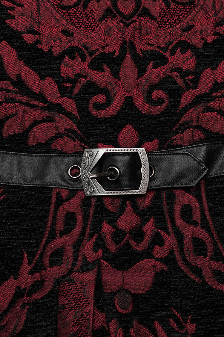 Black/Red Men's Stand Collar Jacquard Print Stitching Metal Ring Decoration Gothic Vest