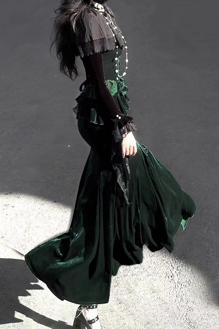 Green [Dark Forest] Ruffle Embroidery Slim Elegant Lolita Jsk Fishtail Dress