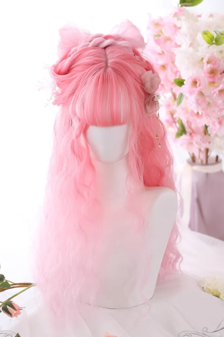 Pink Gradient Cherry Blossom Wine Series Long Curly Hair Sweet Lolita Wigs