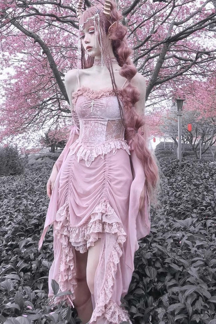 Pink Cherry Nightmare V-Kragen Hoch tailliertes Gothic Lolita JSK Kleid