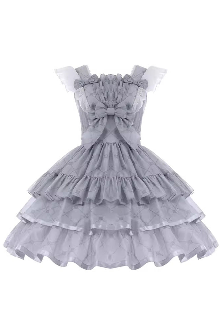 Grey Sleepless Dreams Multi-layer Print Ruffle Bowknot Sweet Elegant Lolita Jsk Dress