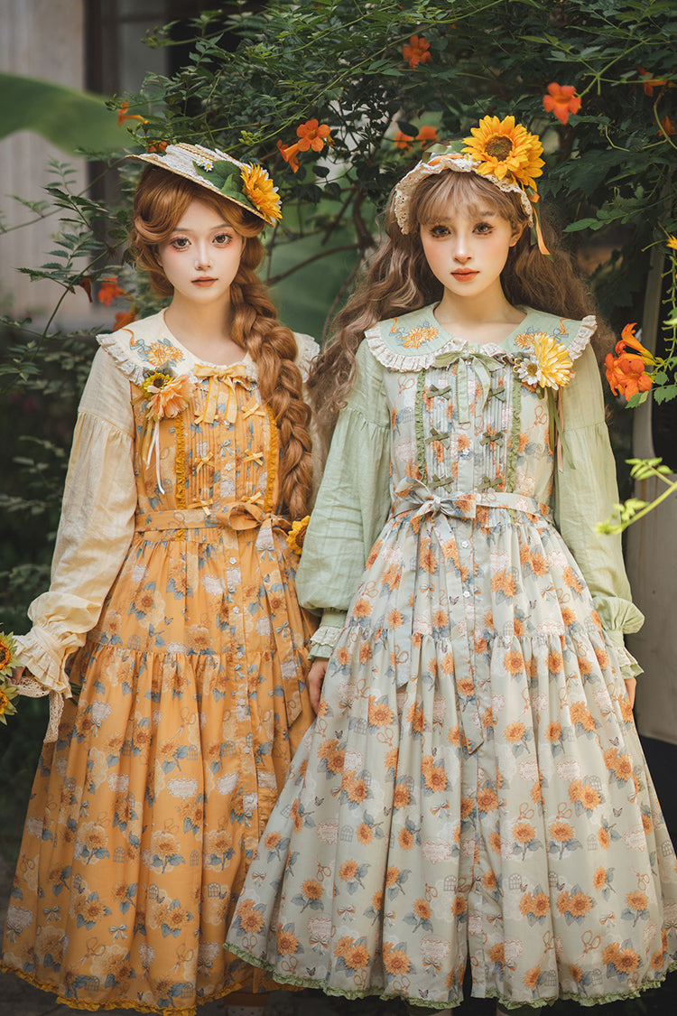 Yellow [Gardening Sunflower] Sleeveless Print Ruffle Bowknot Sweet Elegant Lolita Jsk Dress