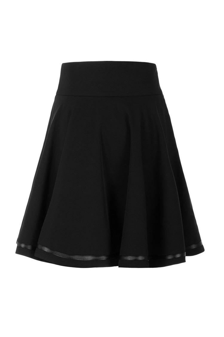 Black Casual High Waist Belted Women's Steam Punk Skirt