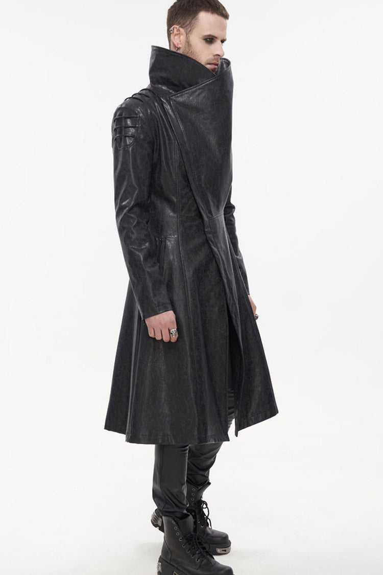 Black Gray Punk Exaggerated Large Collar Design Thick Rope Decoration Handsome Slim Men's Long Coat