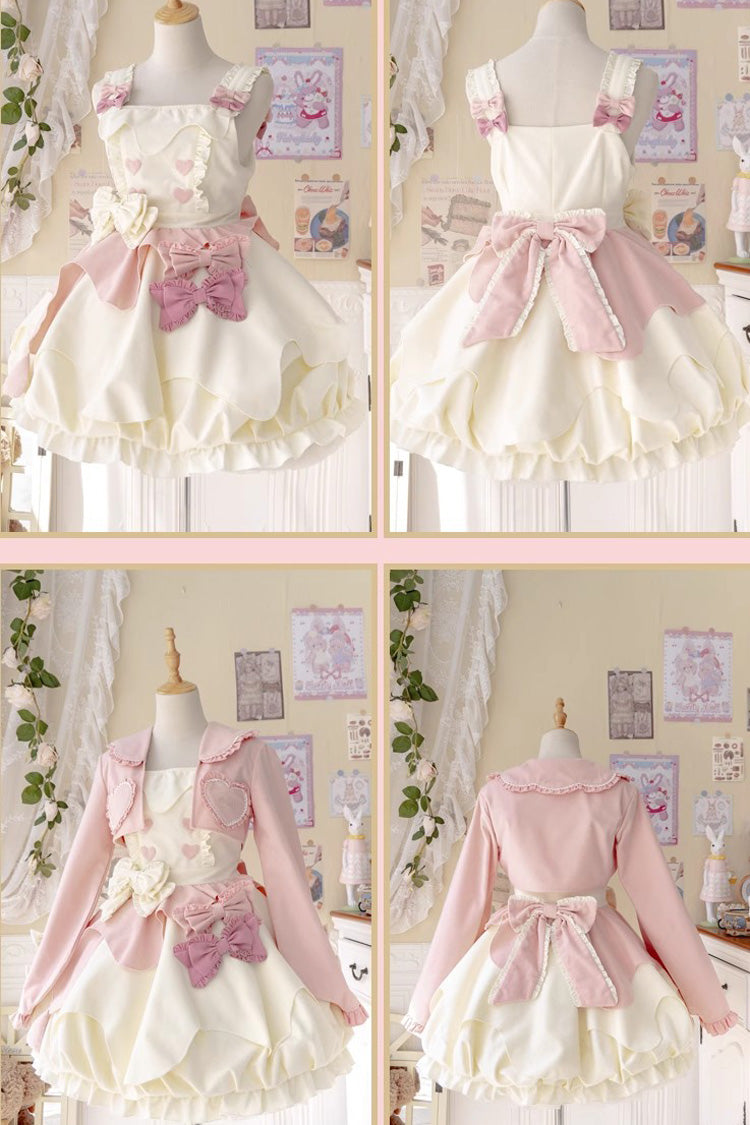 Rosa/Weiß [Milk Fufu] Ärmelloses, süßes Lolita JSK-Kleid mit Rüschen und Schleife