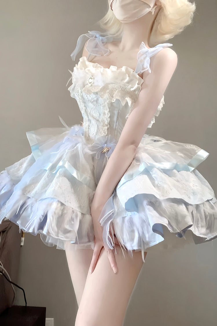 Wings Arrival Multi-layer Ruffle Bowknot Ballet Style Sweet Elegant Lolita Jsk Dress 3 Colors