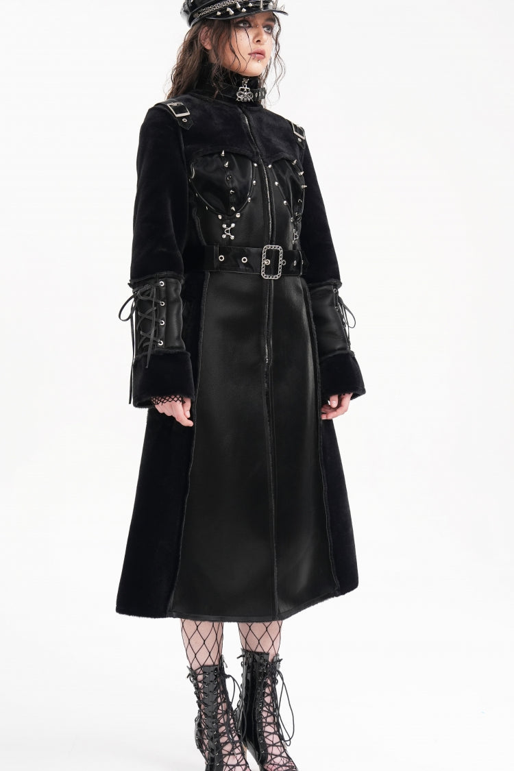 Black Women's Buckle-up Studs Eyelets Gothic Coat